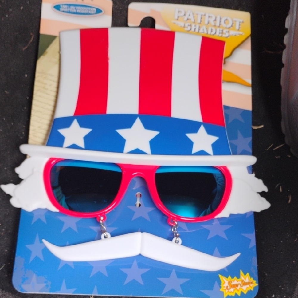 Patriotic Red & Blue Novelty Sunglasses with White Mustache